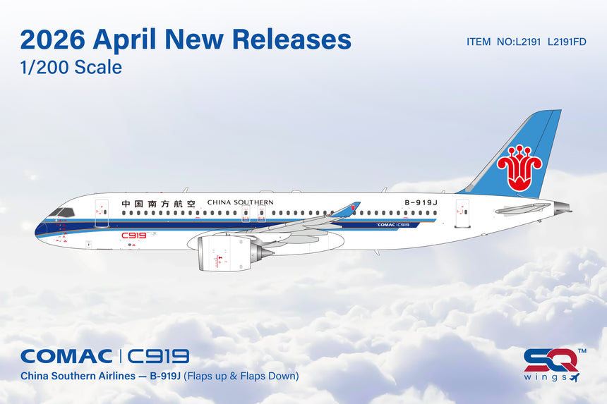 SQ Wings China Southern Airlines COMAC C919 B-919J "Flaps Down" 1/200 Aircraft Scale Model
