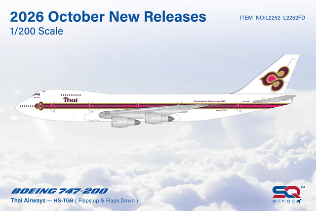 SQ Wings Thai Airways Boeing B747-200 HS-TGB Flaps Down 1/200 Aircraft Scale Model
