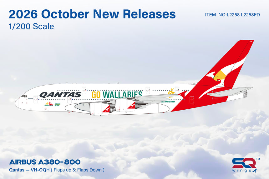 SQ Wings Qantas Airbus A380 VH-OQH "Go Wallabies" 1/200 Aircraft Scale Model