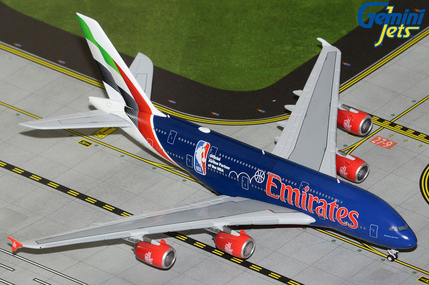 GeminiJets Emirates Airbus A380 "Official Airline Partner of the NBA" Special Livery Reg: A6-EOD 1/400 Aircraft Scale Model