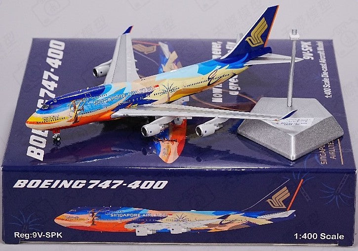 HX Models Singapore Airlines Boeing 747-400 9V-SPK "Tropical" Standard Version 1/400 Aircraft Scale Model