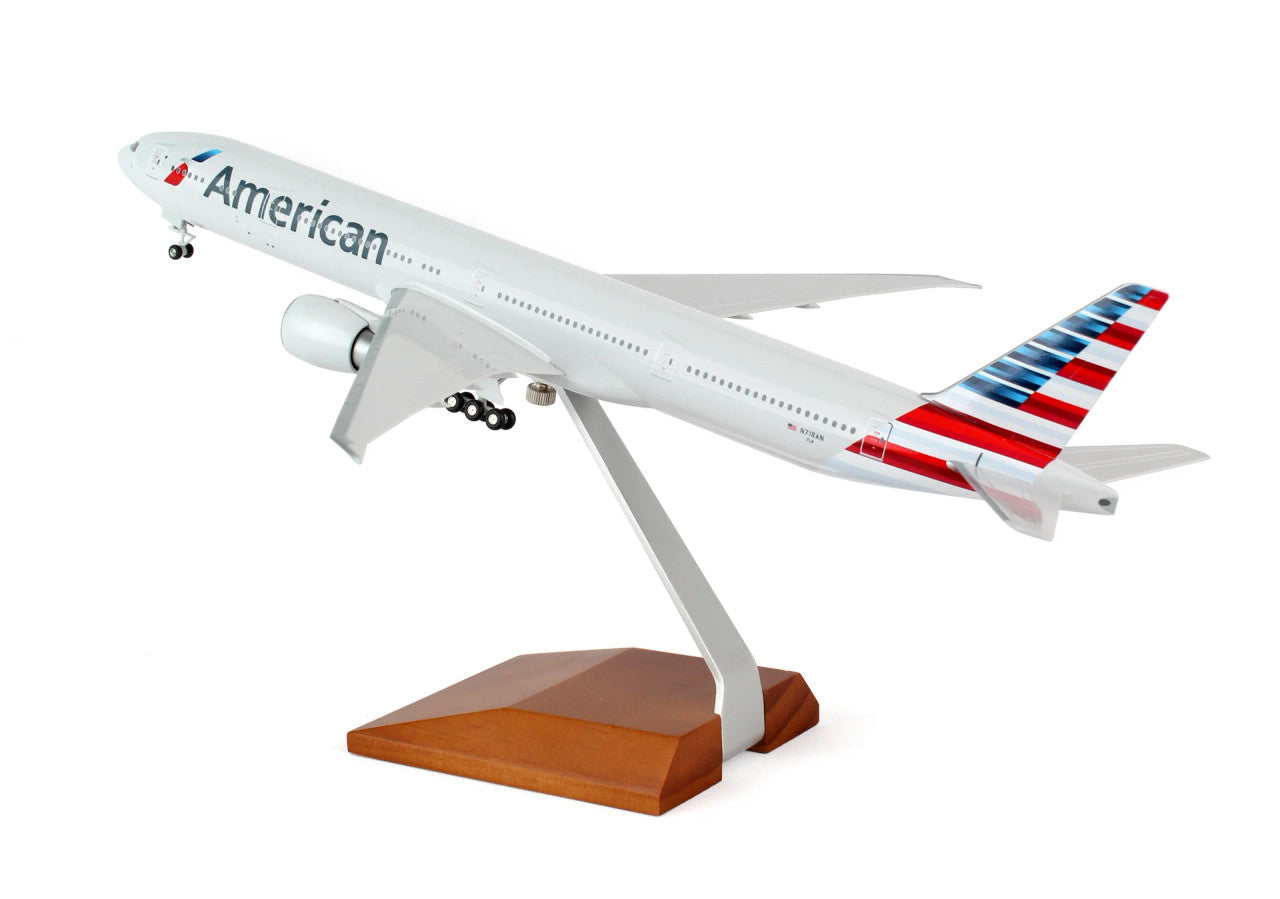 SkyMarks American Boeing 777-300 W/Gear & Wood Stand 1/200 Aircraft Scale Model