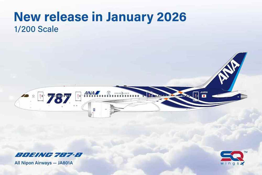 SQ Wings All Nippon Airways Special Delivery Livery Boeing B787-8 JA801A 1/200 Aircraft Scale Model